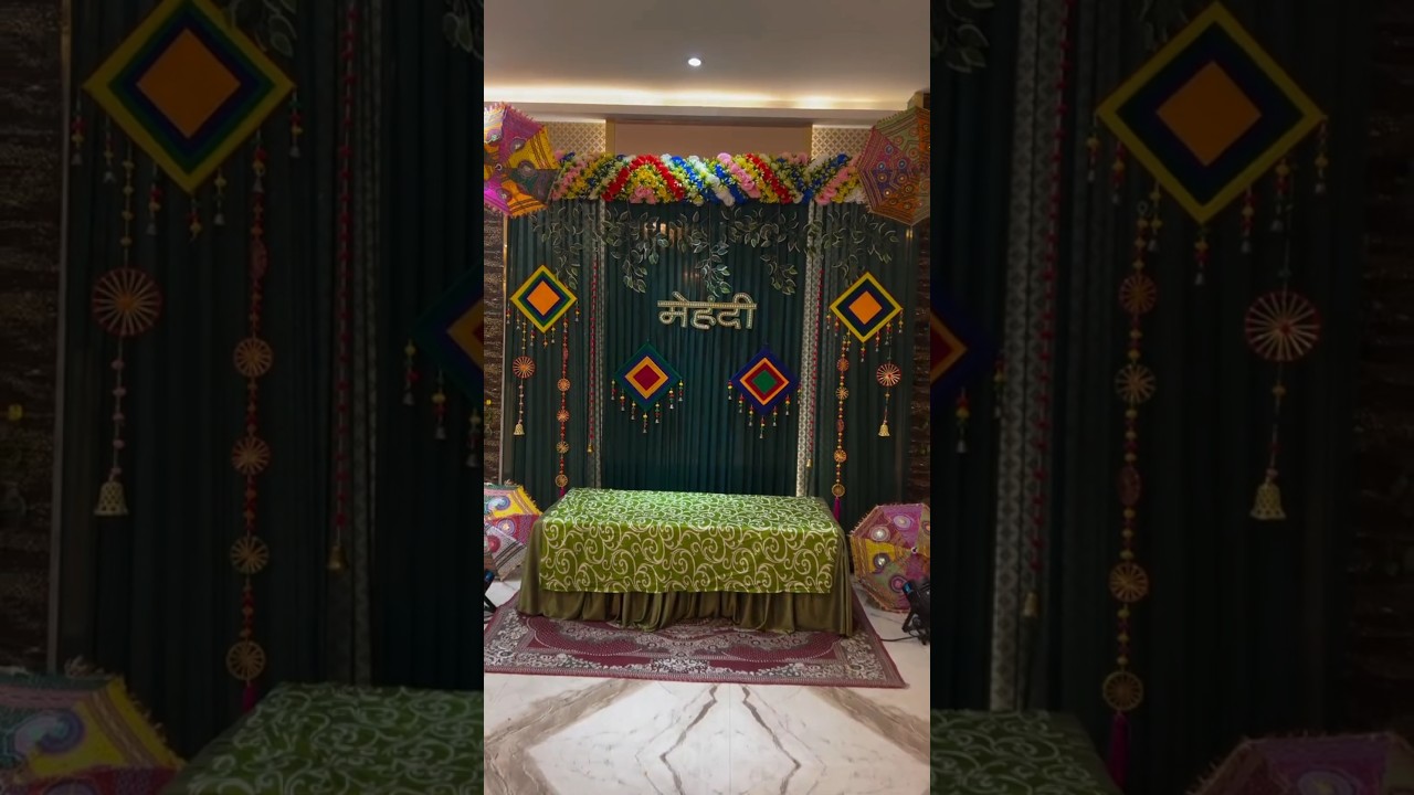 mehndi stage decoration at home || mehndi decoration ideas #mehndidesign #mehndidecor #shorts