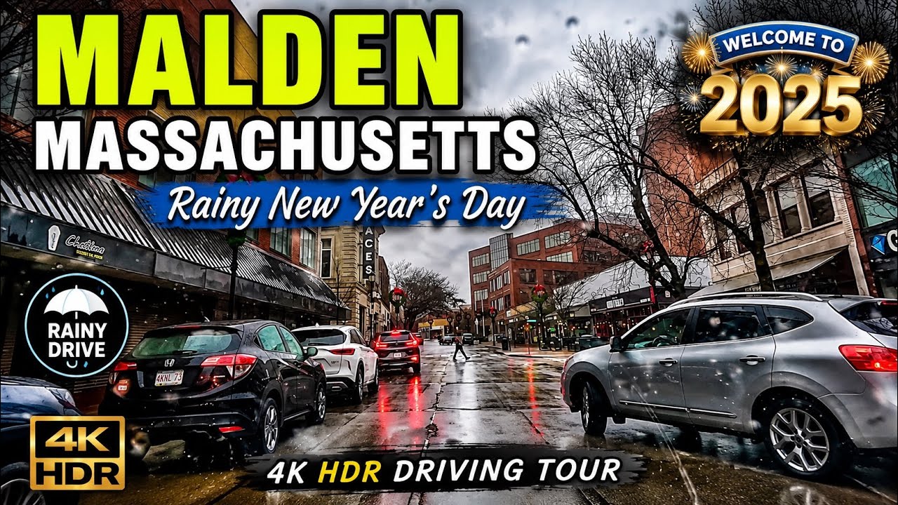 🧧Malden Massachusetts 2025 | Rainy New Year’s Day 4K Driving Tour - 1/1/25