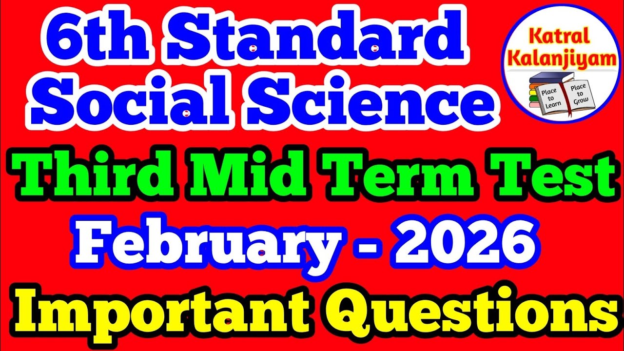 6th Standard social Science Third Mid term Test Important Questions February-2026 English  Medium