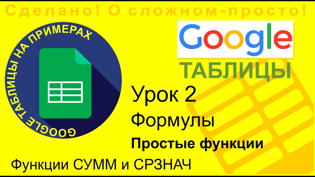 Google Таблицы. Урок 2. Простые функции СУММ и СРЗНАЧ. Расчет процентов, подсчет итогов