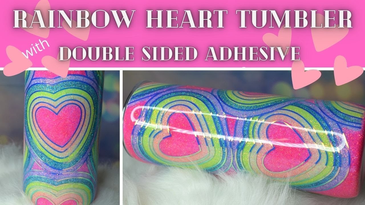 Rainbow Heart Tumbler with double sided adhesive