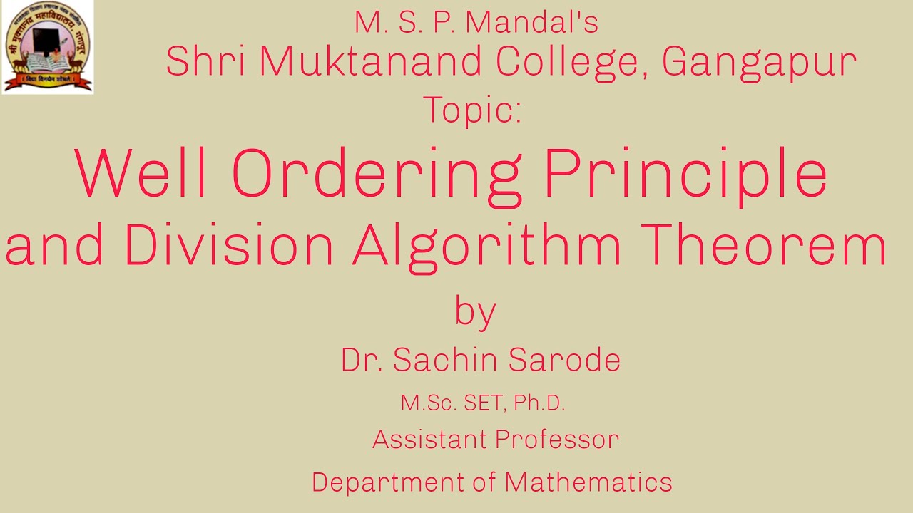 Well Ordering Principle / Division Algorithm Theorem / Number Theory