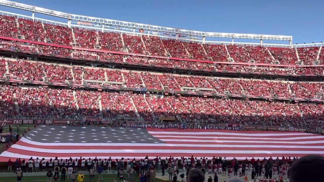 Lowest Fly Over in NFL Game - LA Rams @ 49ers 2022 - National Anthem and Super Low Fly Over