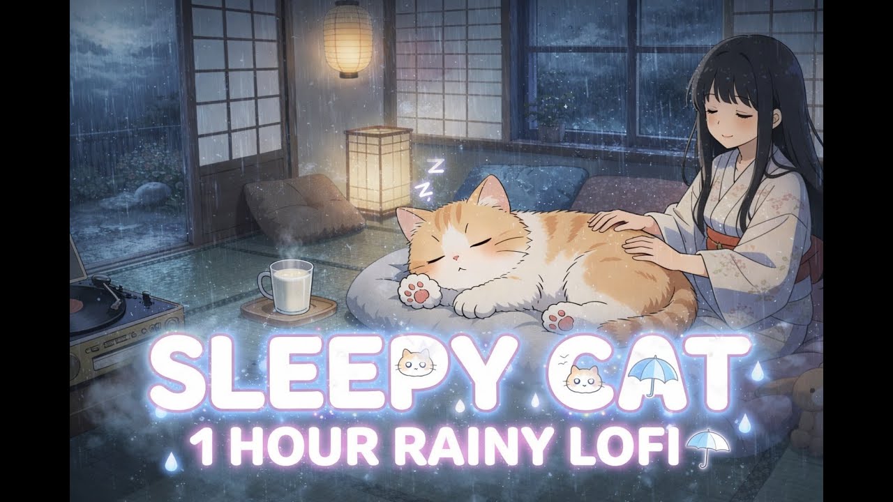 Sleepy Cat ☔ Дождливый Lofi 1 Час | Уютные, Милые и Расслабляющие Биты для Сна и Учёбы