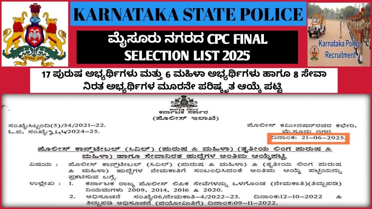 KSP CPC FINAL SELECTION LIST 2025/KSP FINAL RESULT IN MYSORE 2025/ KSP selection list...