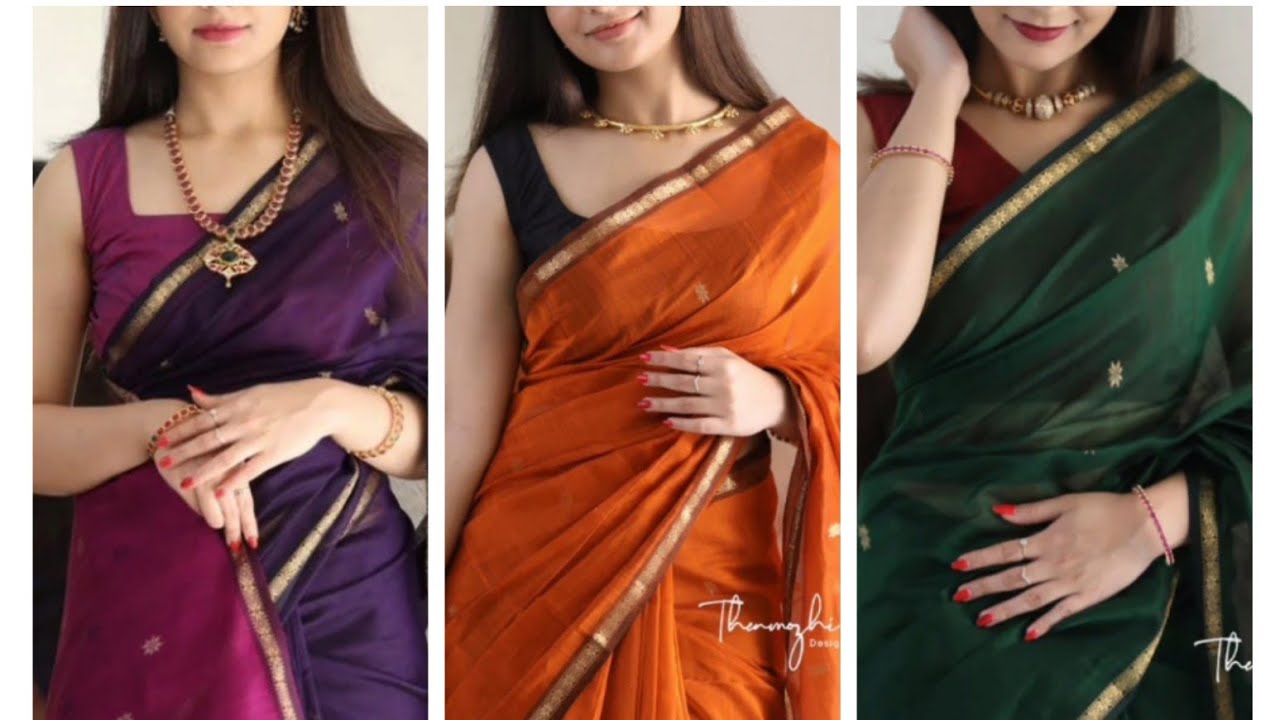 Beautiful Maheshwari silk cotton sarees with small zari border