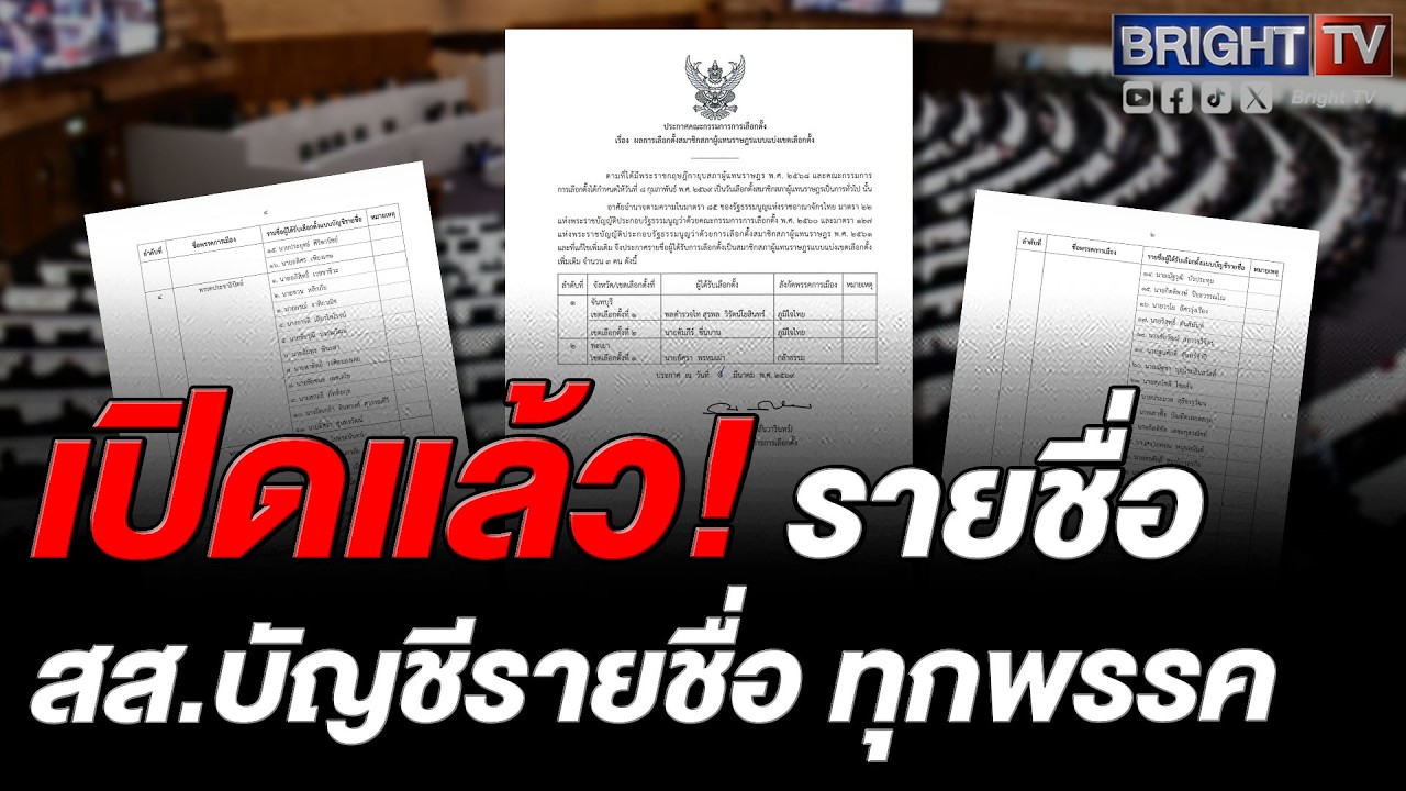 กกต. ประกาศผล สส. บัญชีรายชื่อ 100 คน และ สส. เขตเพิ่ม 3 คน เปิดรายชื่อที่นี่