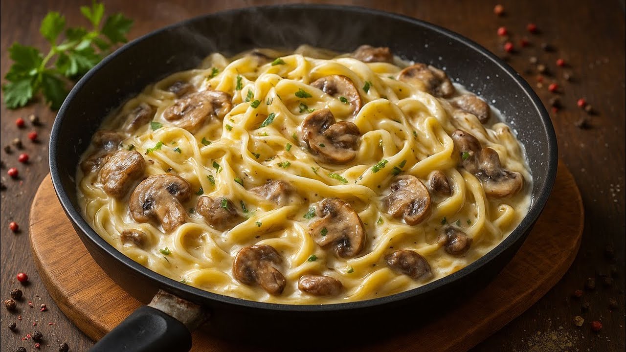 Pasta mit Champignons in Sahnesauce - So geht's richtig!