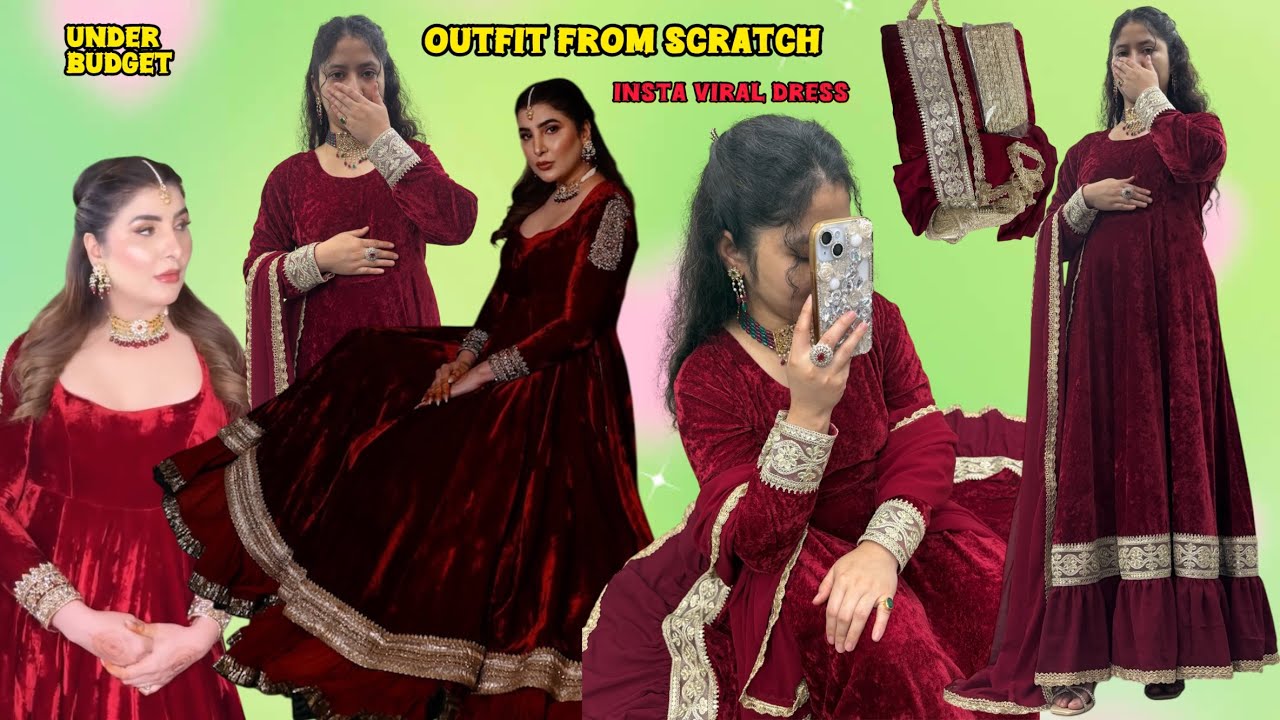 ✨Most Viral 🥀Red velvet Outfit From Scratch👗Frill gown Princess Detailed cutting and Stiching 