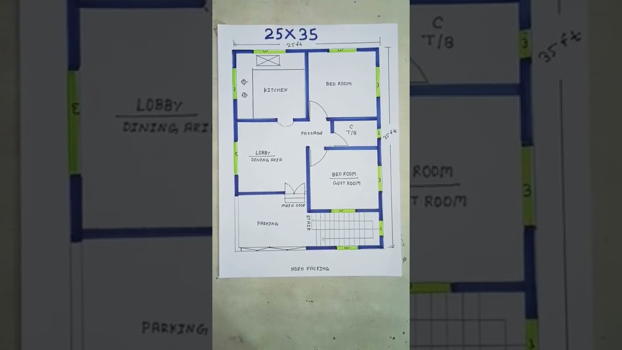 25&times;35 house plan, Vastu anusaar North faceing House plan