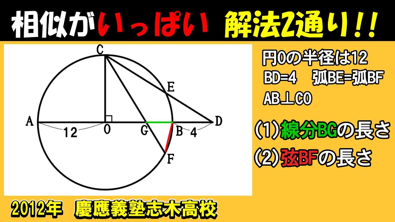 【高校入試数学  2012年 慶應義塾志木高校】高校受験 「円と三平方の定理」 解法2通り