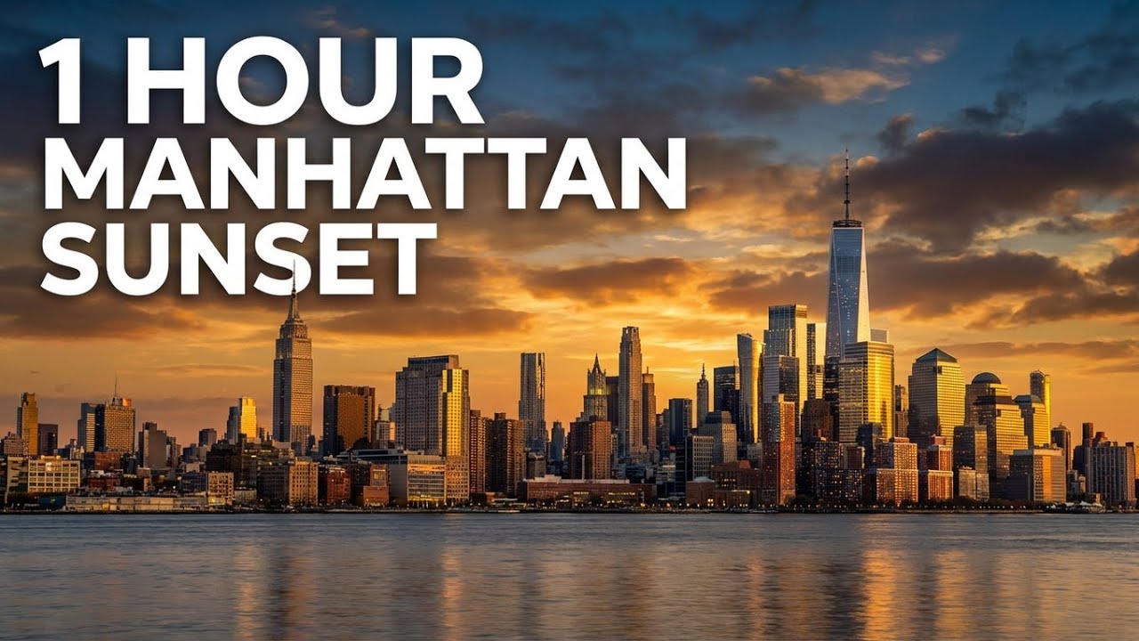 New York Manhattan Skyline 4K — 1 Hour Sunset Ambience (Relax, Focus, Sleep)