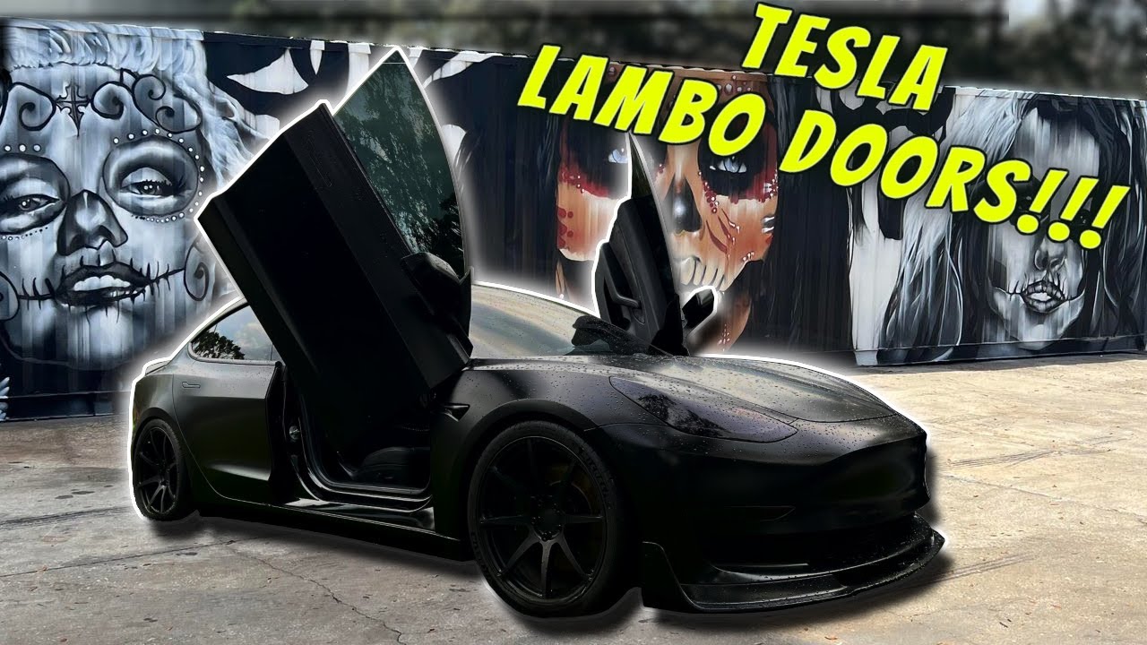 LOWERED TESLA MODEL 3 GETS LAMBO DOORS!!!