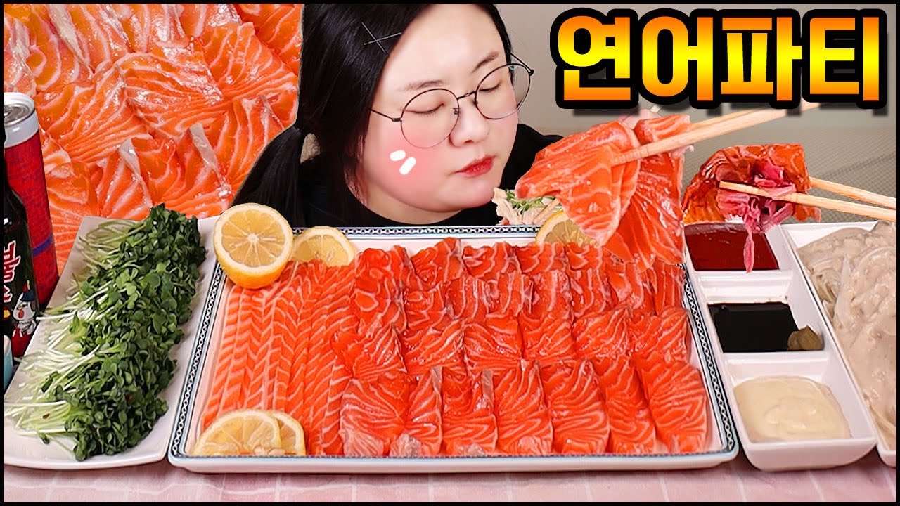 연어먹방, 통연어와 연어국수 먹방 리얼사운드 Raw Salmon Sushi & Salmon Noodles MUKBANG, EATING SHOW, REAL SOUND, ASMR