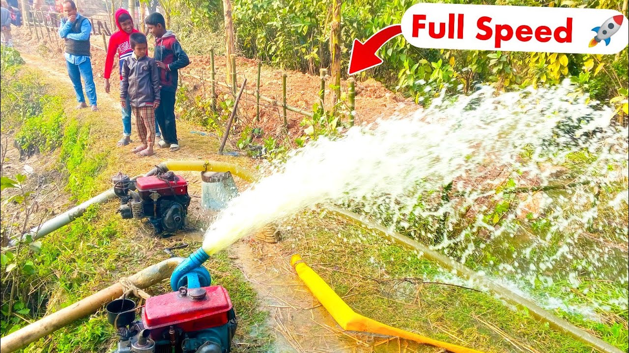 Pond irrigation with Water pump 😱 pani sesa #waterpump #machine #dieselengine 