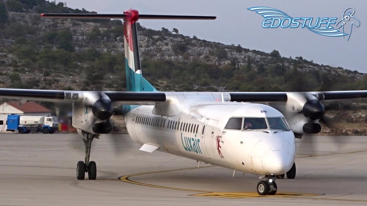 Luxair Bombardier DHC-8-402 Q400 Close-up Takeoff - Brač Airport BWK/LDSB