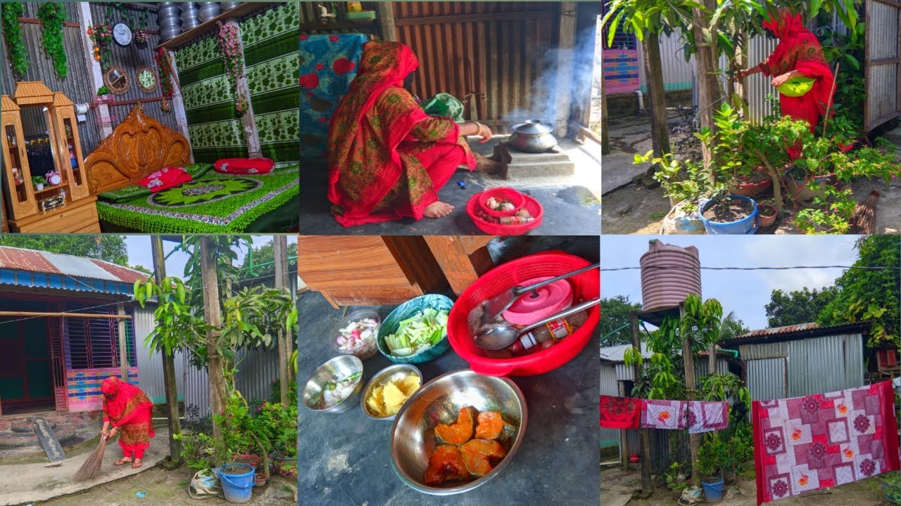 গ্রামের সকাল 🌿 ভোরে ঘুম থেকে উঠে শুরু হলো সংসারের কাজ
