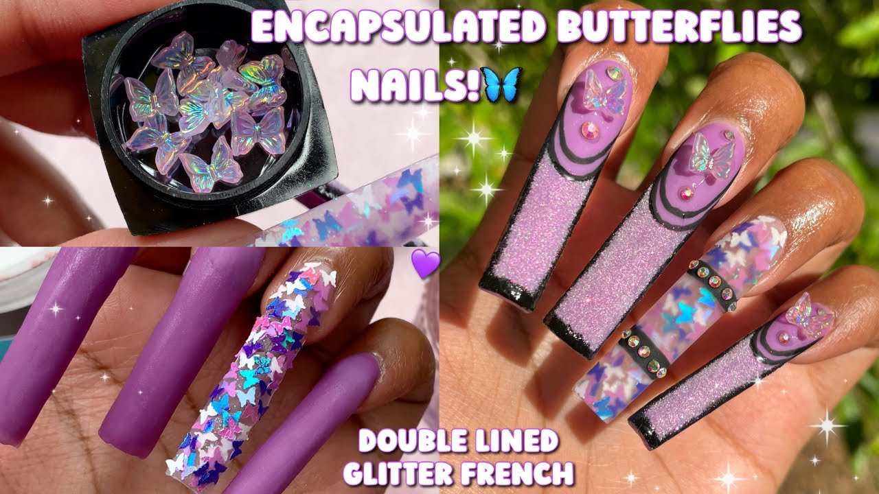 XL PURPLE ENCAPSULATED BUTTERFLY ACRYLIC NAILS! NEW AIR PURIFIER FOR MONOMER | Nail Tutorial