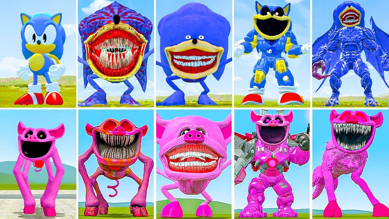 ALL NEW FAMILY SONIC BLUE VS SONIC TAPES VS ALL NEW POPPY3 VS MECHATITAN PIG in GARRY'S MOD!!!!