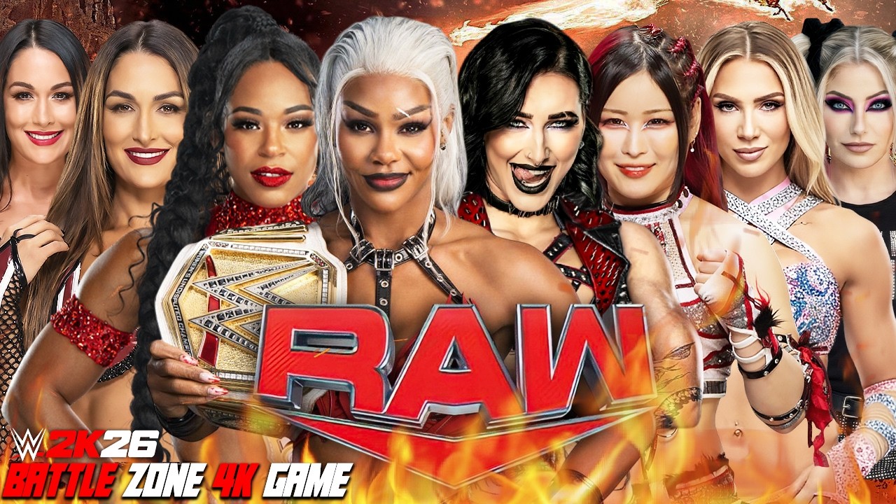 WWE RAW - Rhea Ripley Iyo Sky Alexa Charlotte vs Jade Bianca Nikki Brie - WWE 2K26 17 March 2026
