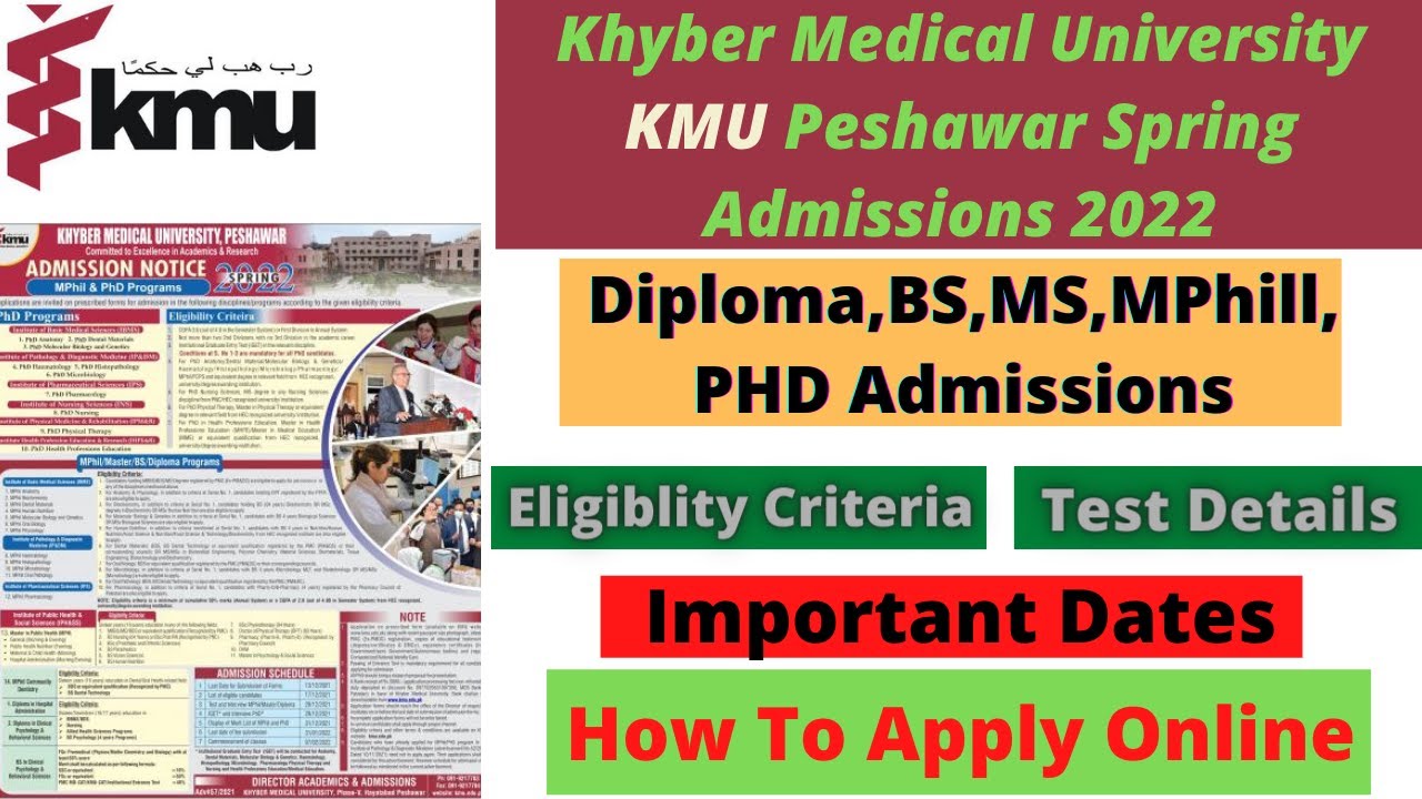 Khyber Medical University KMU Peshawar Admissions Spring 2022 | How To Apply