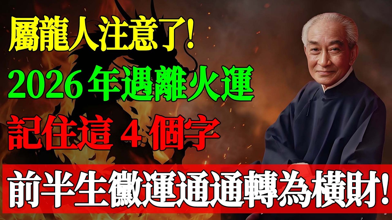 【南師開示屬龍人】2026年遇「離火運」大翻身？記住這 4 個字，把前半生的黴運通通轉為橫財！