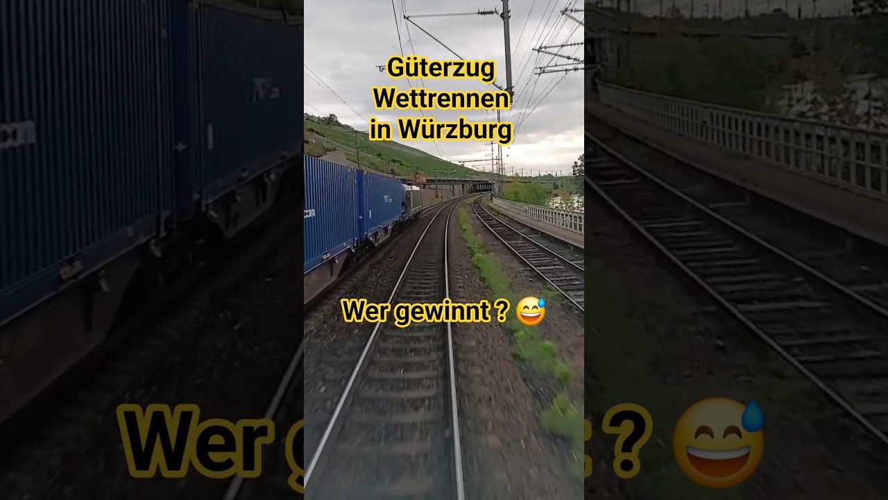 Parallelfahrt zweier Güterzüge in Würzburg  