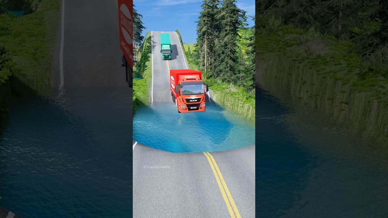 Dump trucks giant water pit part2256 #automobile #shortvideo #beamngdrive #truck #india #usa