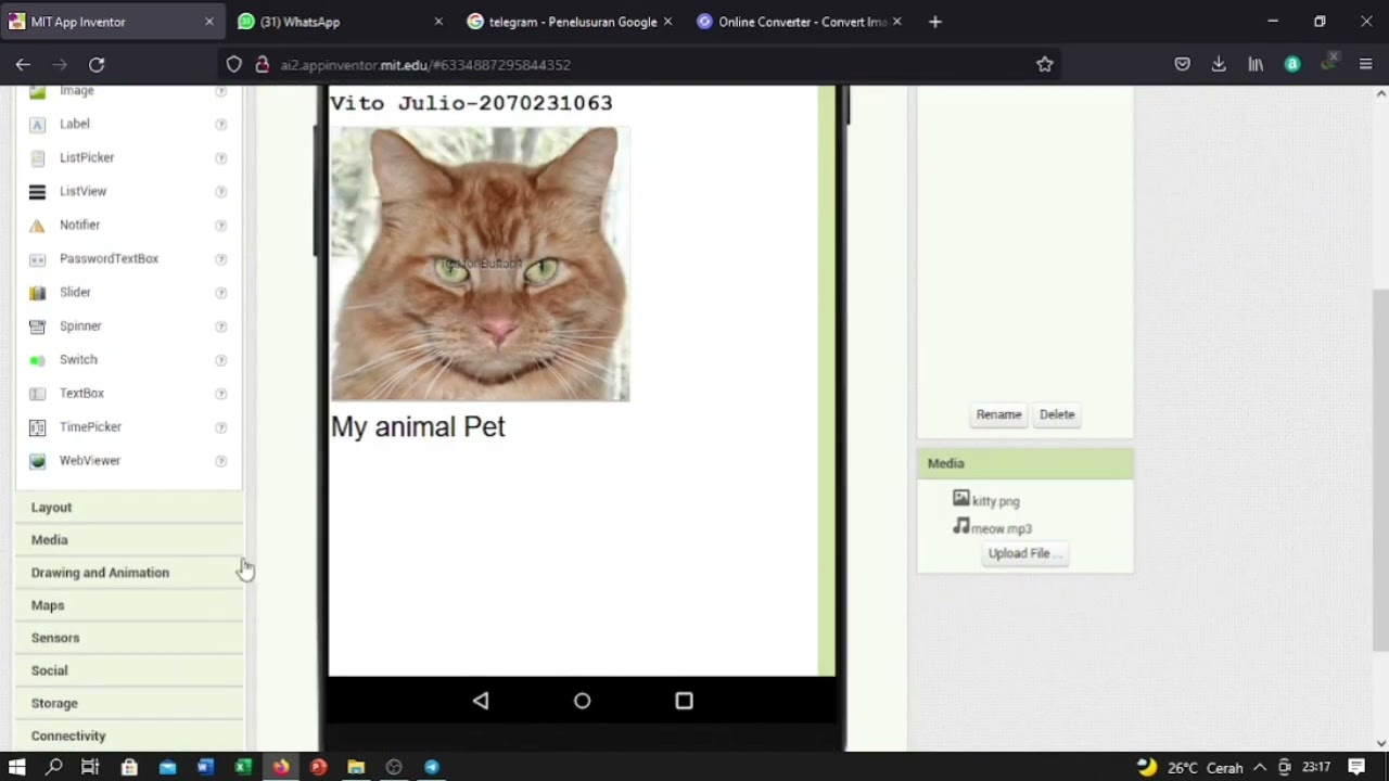 How To Make A Sound Cat With MIT App Inventor | Vito Julio Pratama_2070231063_B1 Teknik Informatika