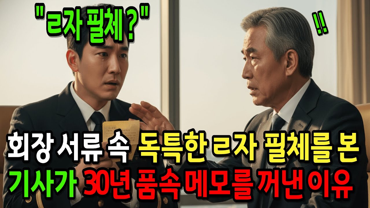 회장님이 서류에 갈겨쓴 독특한 ㄹ자 필체가 기사가 30년째 품속에 간직해온 부모님의 마지막 메모 속 글씨체와 소름 끼치게 똑같아 결재 서류를 눈물로 적셔버린 이유