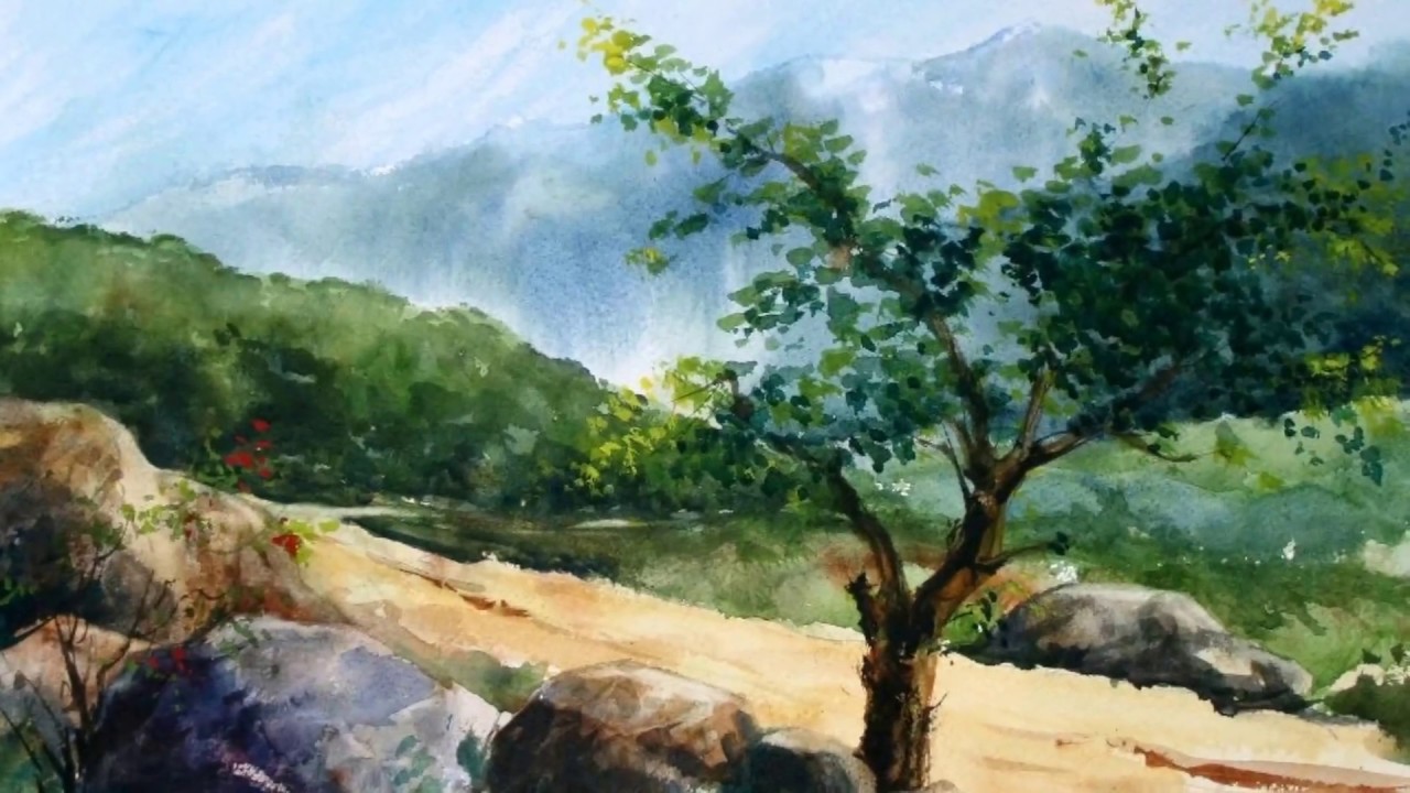 DEMO 5  Paisaje con árbol en acuarela  Taller de acuarela de Hilario  Youtube