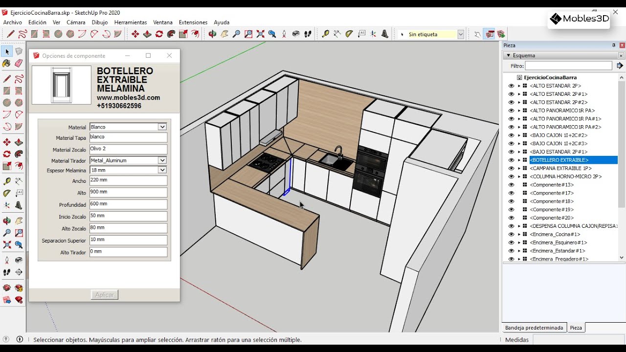 Diseño, despiece y optimización de una cocina con modelos dinámicos en SketchUp