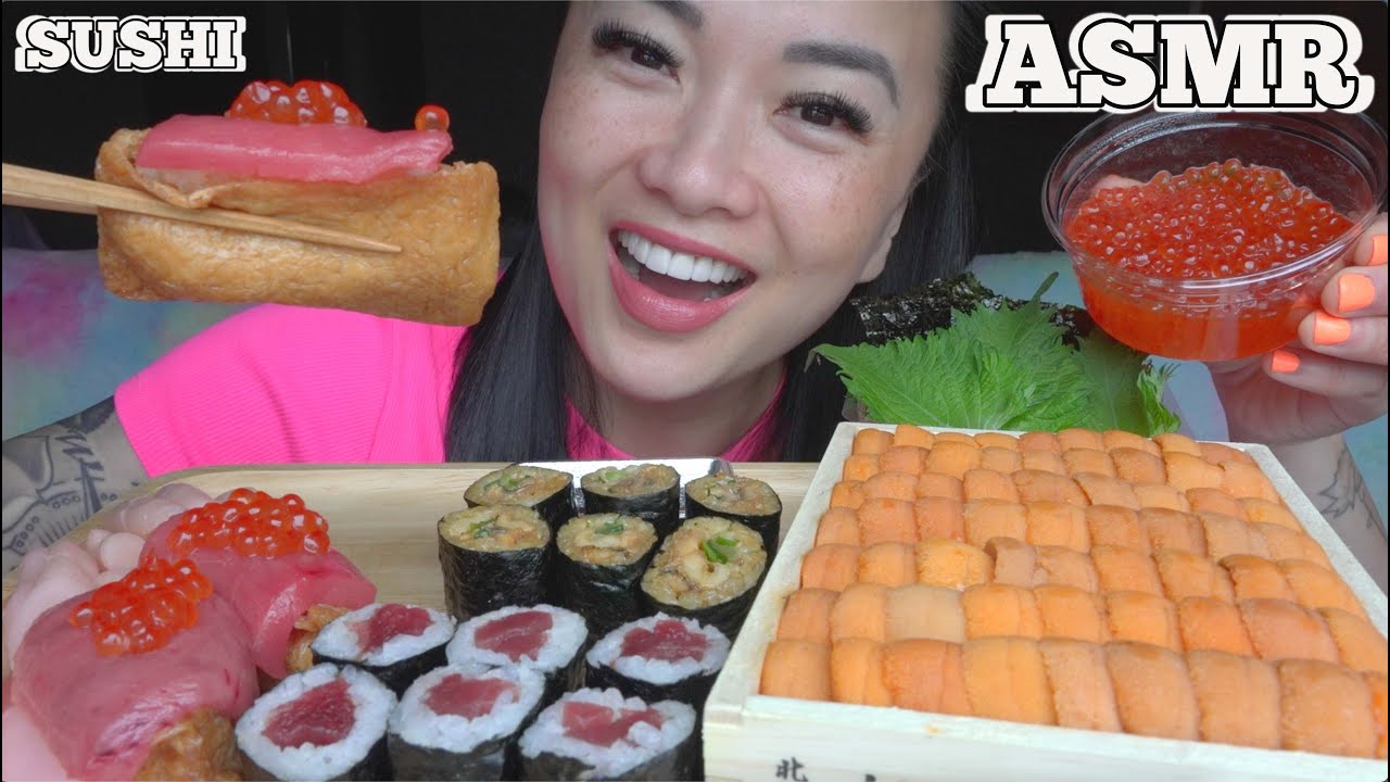 ASMR UNI TRAY + MAKI ROLL *BEST SUSHI PLATTER (EATING SOUNDS) LIGHT WHISPERS | SAS-ASMR