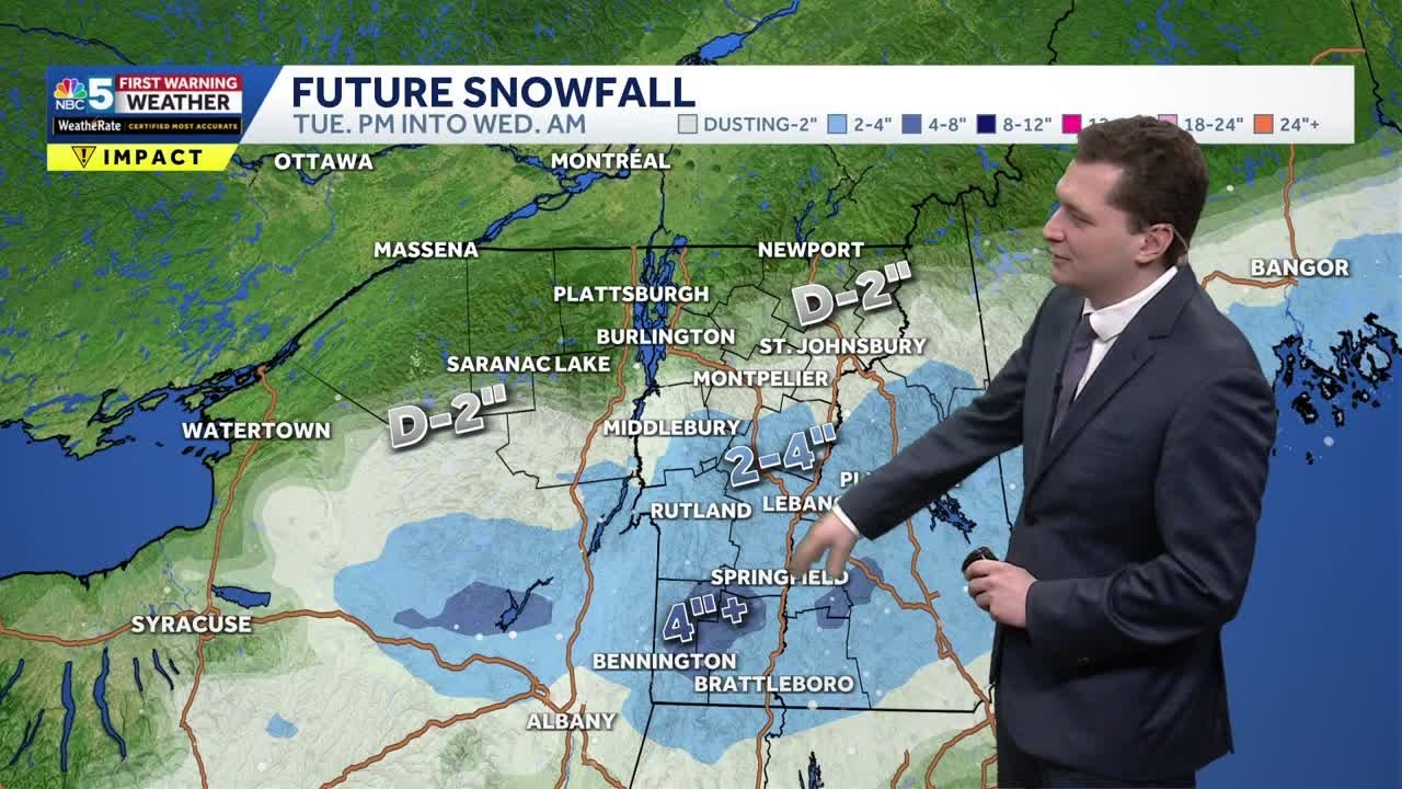 Cold and bright Monday, few inches of snow possible south on Tuesday night (3-01-26)