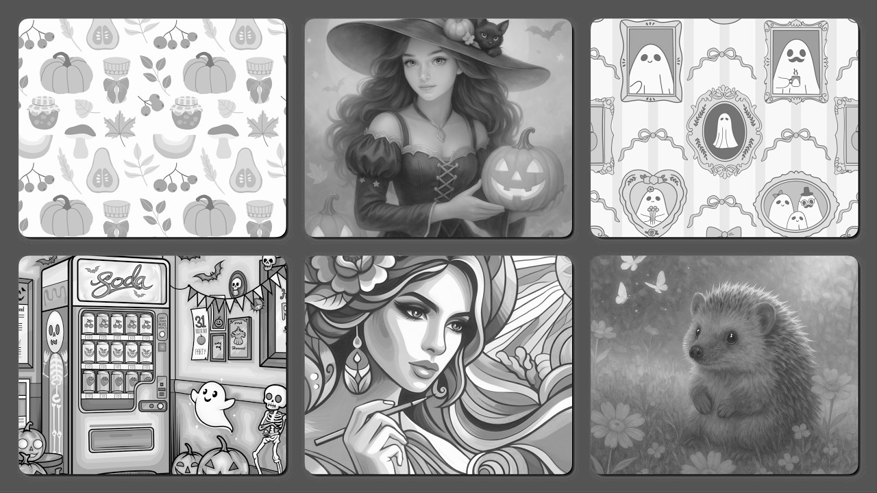 Color by Number Fall Scenes Witch Glow & Hedgehog Calm Collage Hey Color app #coloringbook
