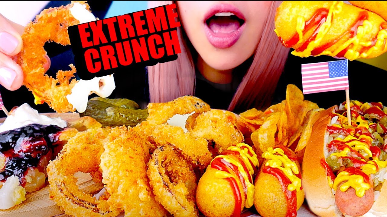 ASMR Corn Dogs, Onion Rings, Hot Dogs, Apple Pie | No Talking