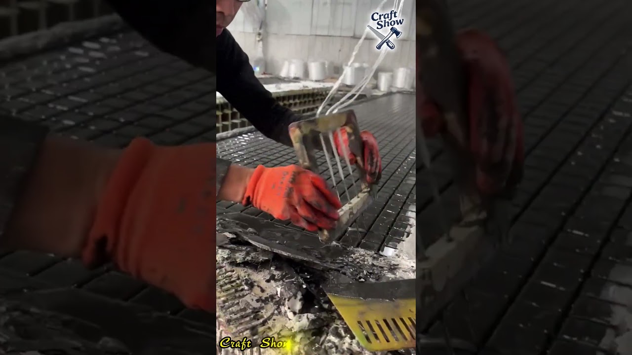 Workers use hand saws to cut fiberglass grids.