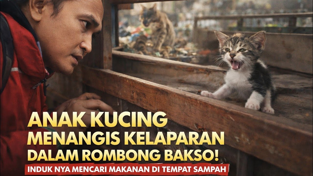 Anak Kucing Menangis Kelaparan di Gerobak Bakso… Menunggu Induknya Pulang dari Tempat Sampah 😢🐾