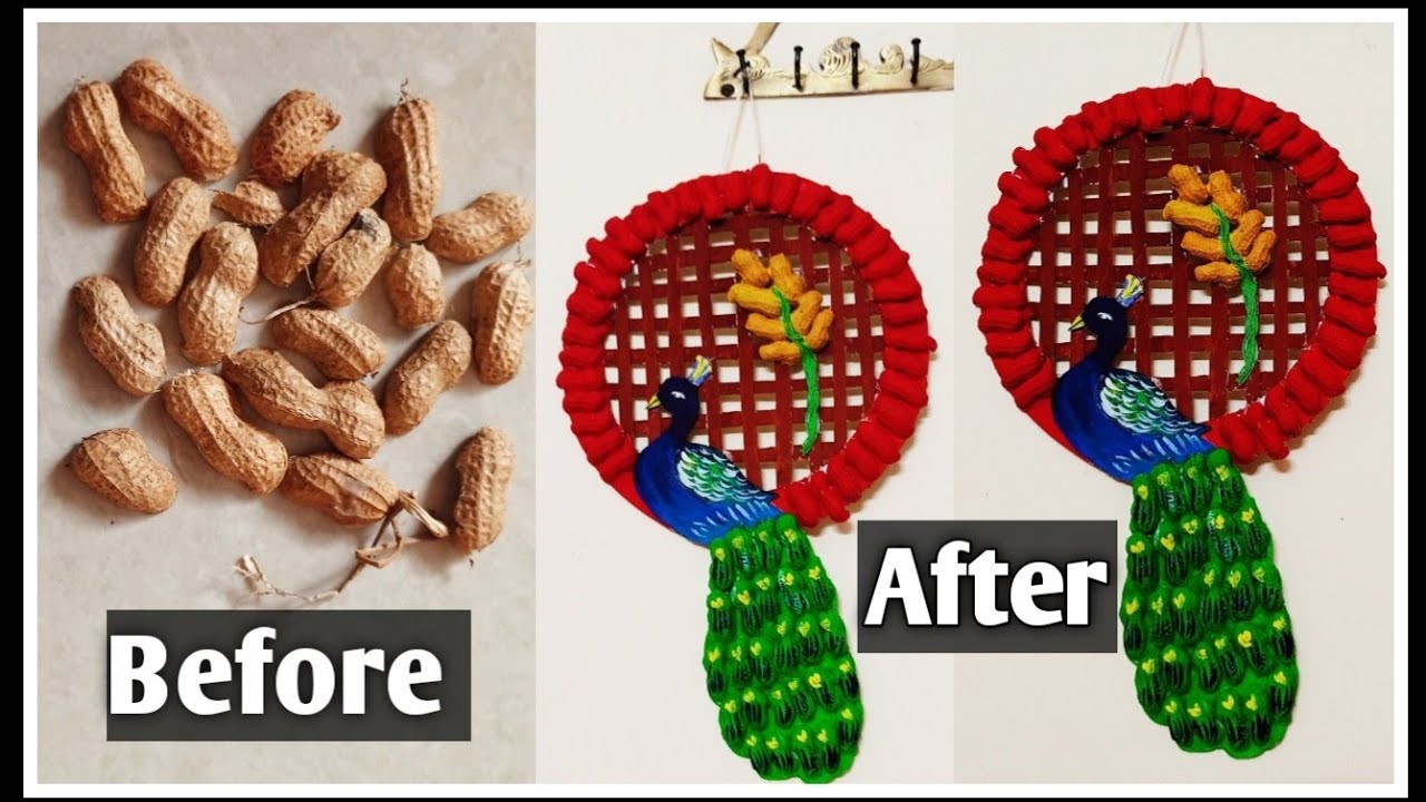 Peanut shell craft/DIY/How to make peacock /Peacock wallhanging/Best out of waste