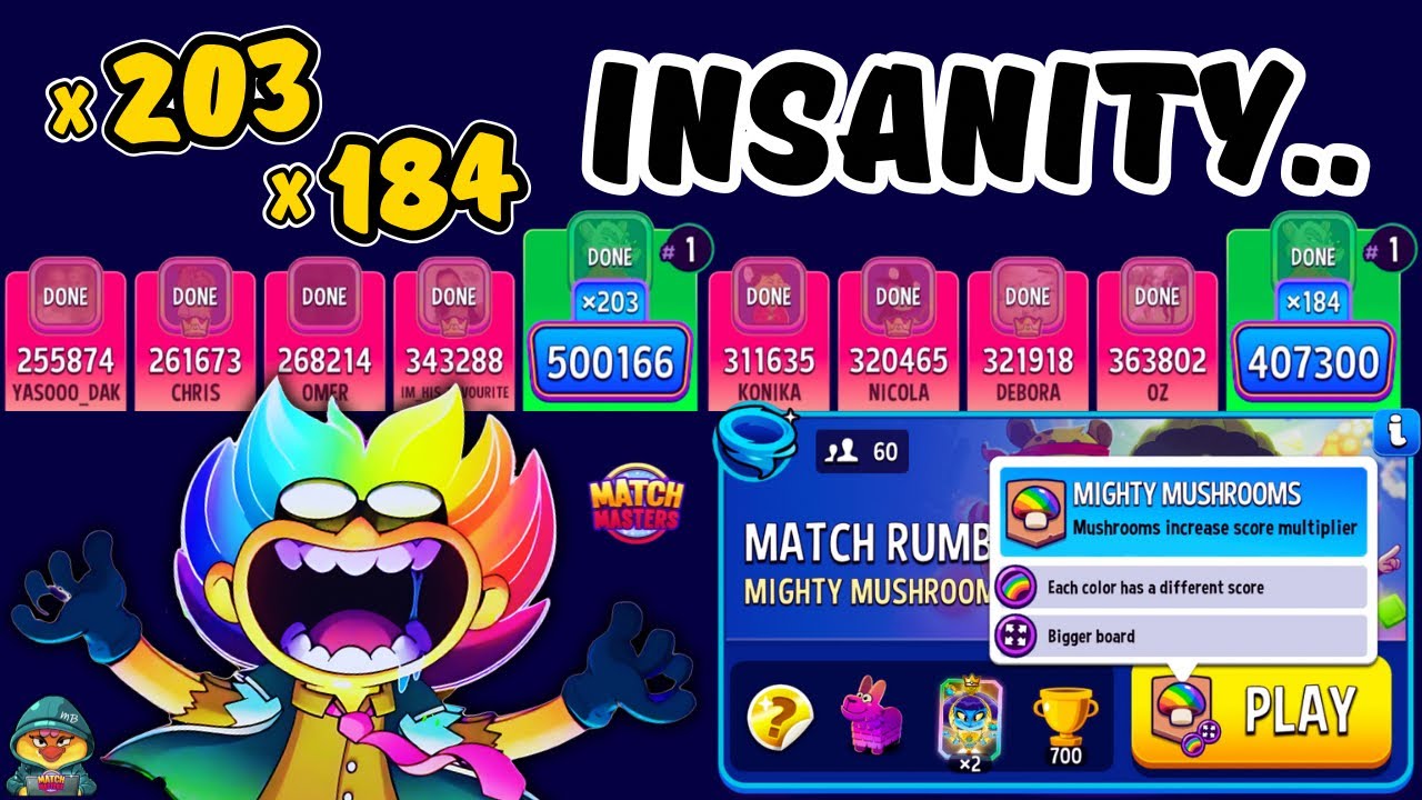 INSANE 60 players Match Rumble Mighty Mushrooms + Rainbow + Super Sized | Match Masters