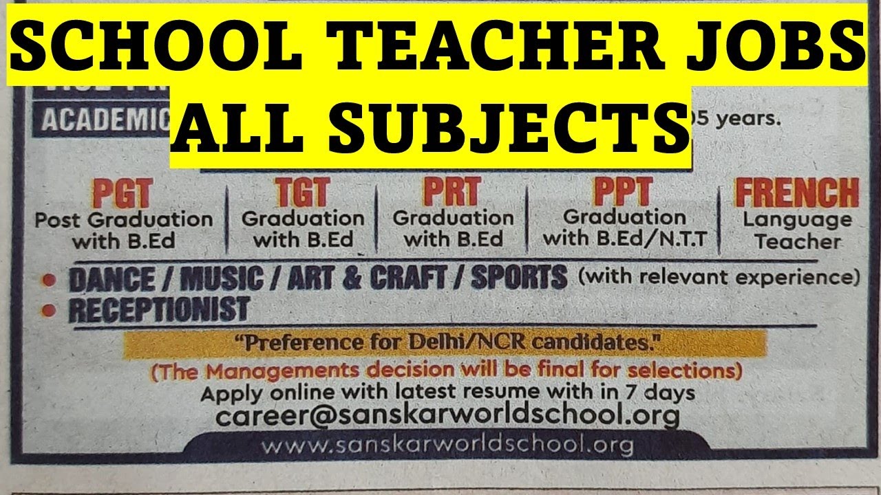 School Teacher Jobs - All Subjects - Excellent Salaries