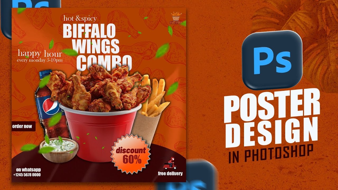 Create Buffalo Wings Poster Ad Design in Photoshop | Food Poster Design Tutorial