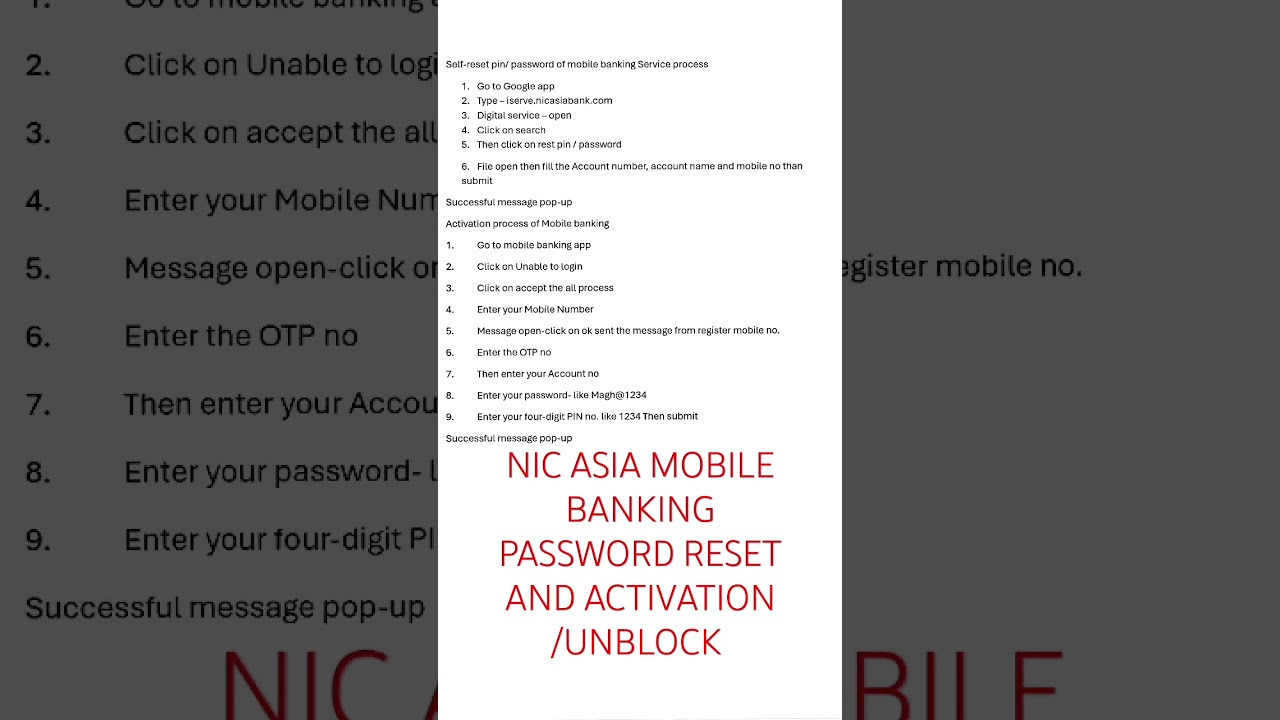 NIC ASIA MOBILE BANKING PASSWORD RESET AND ACTIVATION/ UNBLOCK METHOD #nepalbanks #mobilebank