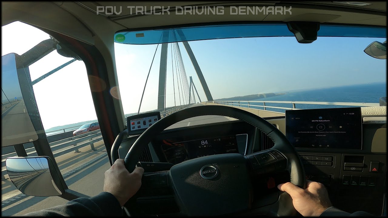 4K POV truck driving denmark. VOLVO FM 420hp auto transporter. Stensved to Nykøbing Falster