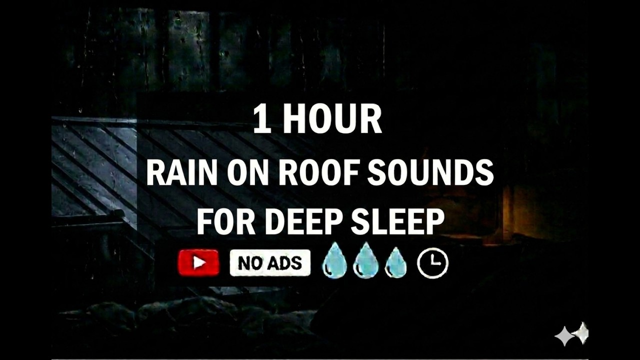 Rain on Roof Sounds for Sleep • Black Screen • No Ads • 1 Hour