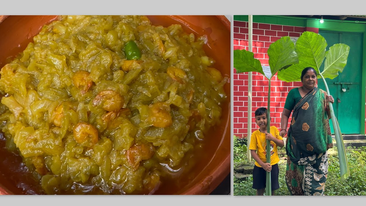 চিংড়ি মাছ দিয়ে দুধ কচু ভাজি🤤 #villagerecipe #youtubevideo #bangladesh 