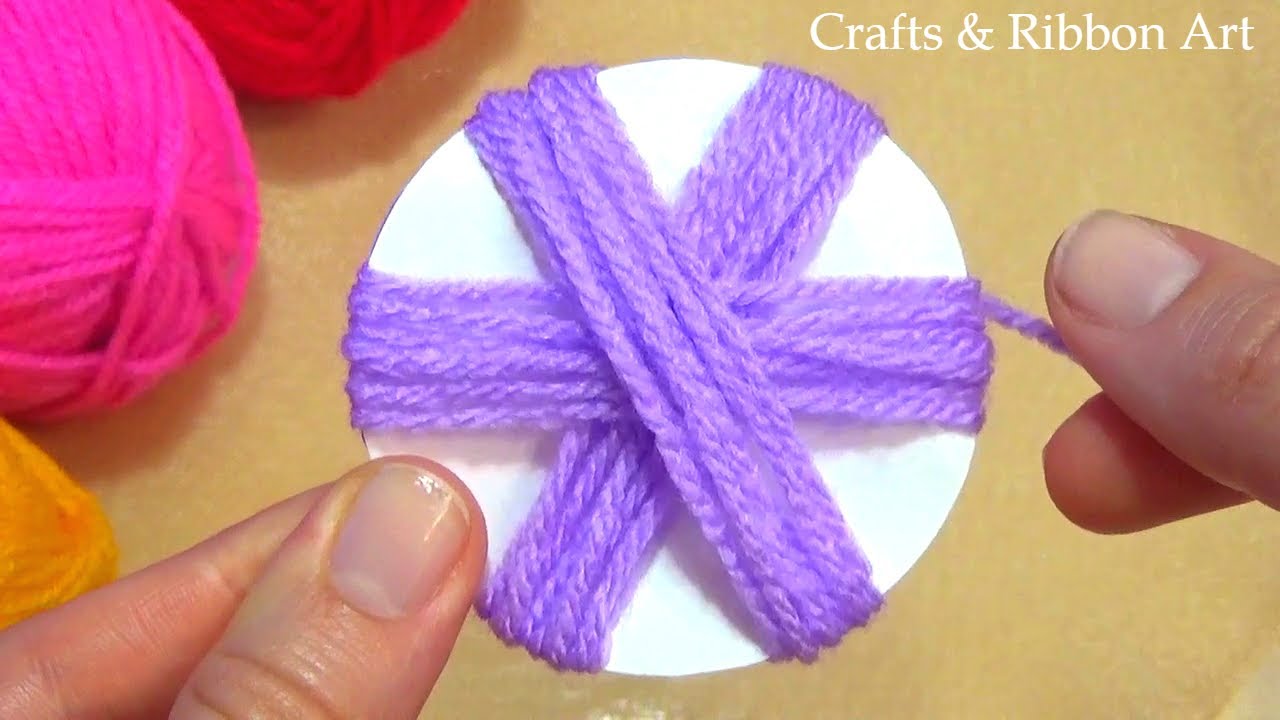 Amazing Woolen Flower Ideas with Paper - Hand Embroidery Easy Trick  - Woolen Flower Making