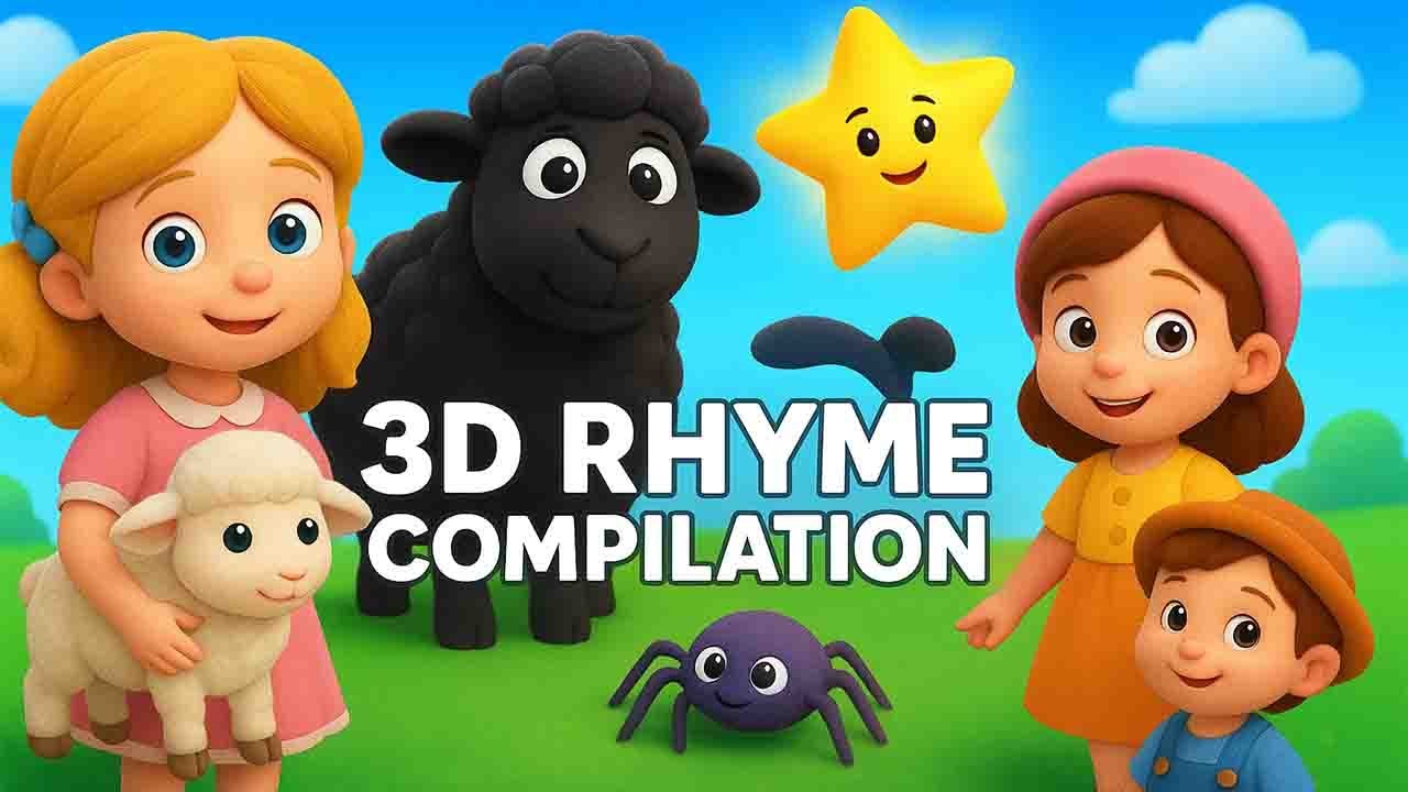 Top 5 Nursery Rhymes in 3D  Baa Baa Black Sheep, Twinkle Twinkle & More  Kids Songs