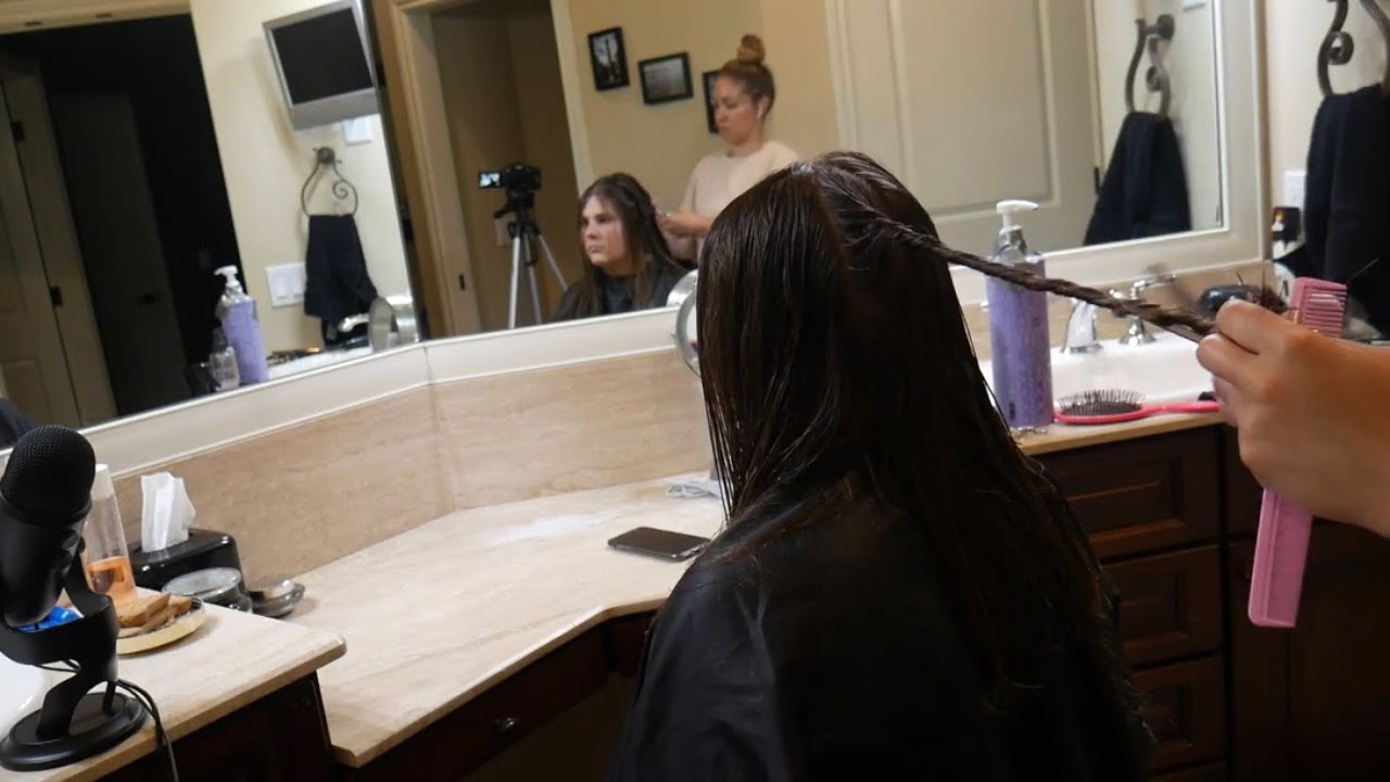 ASMR Hair Brushing & Haircut w/ Spray Sounds (7+ inches cut)