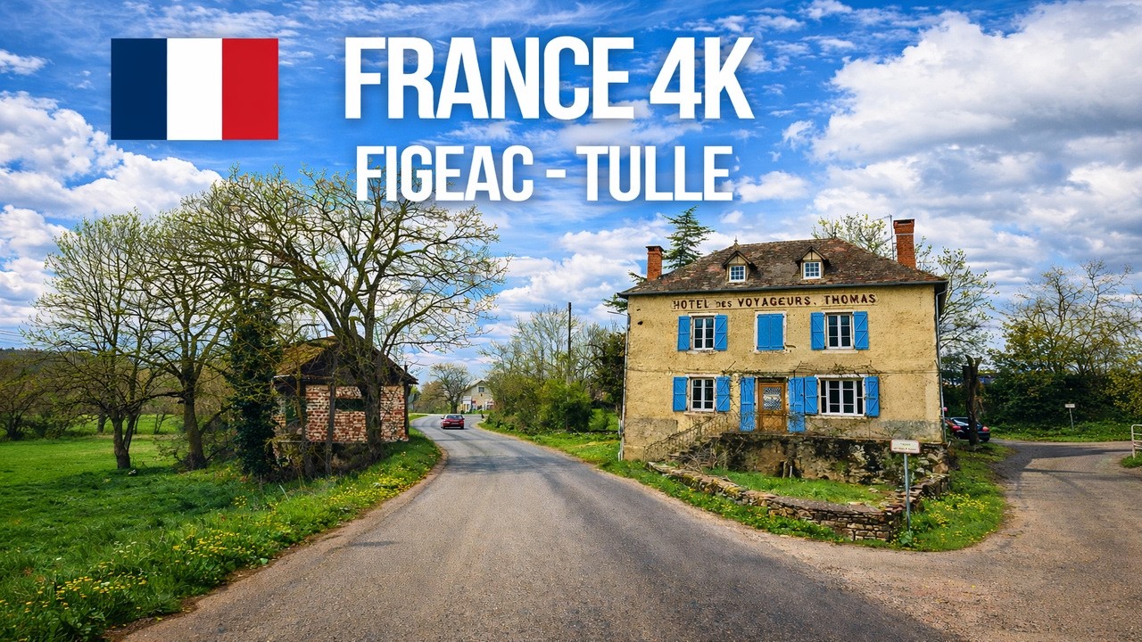 REAL TIME DRIVE: Figeac &rarr; Saint-C&eacute;r&eacute; &rarr; Tulle (France) 🇫🇷 | Scenic Countryside Route | 4K